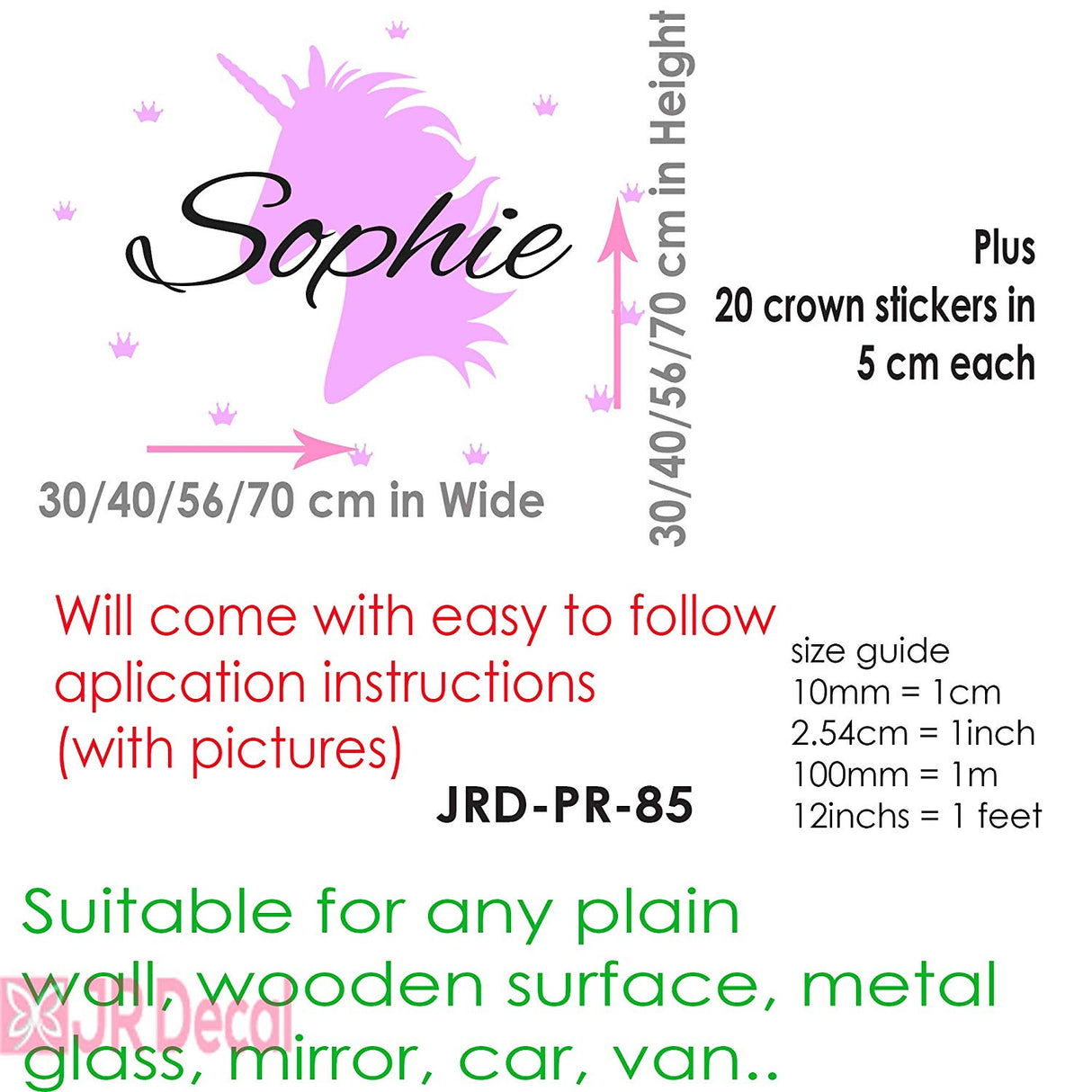 Unicorn with Crown set Personalised Name Sticker