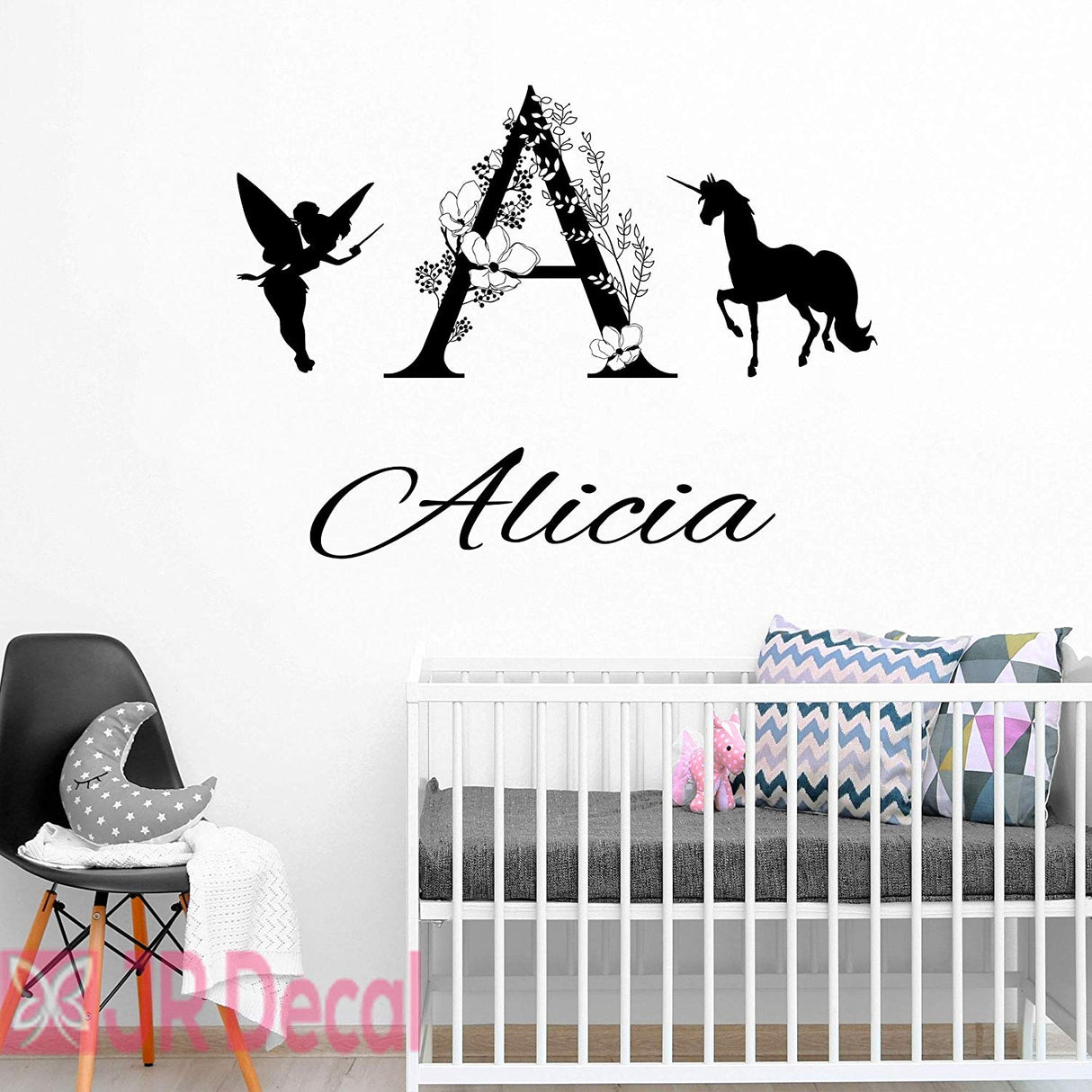 Personalized Unicorn name Fairy wall stickers nursery decor