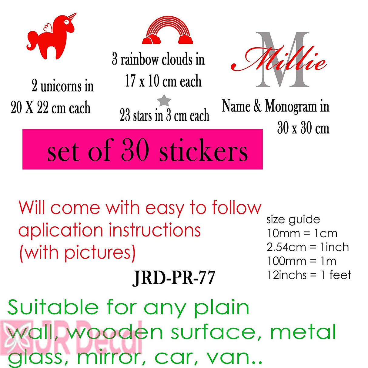 Girls Name Unicorn Rainbow Wall Sticker