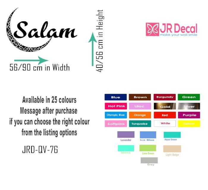 Islamic Wall Art Sticker Salam with half floral Moon