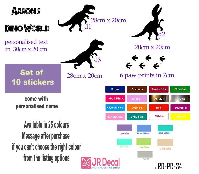 Velociraptor Dinosaur wall art Set with Personalised Name