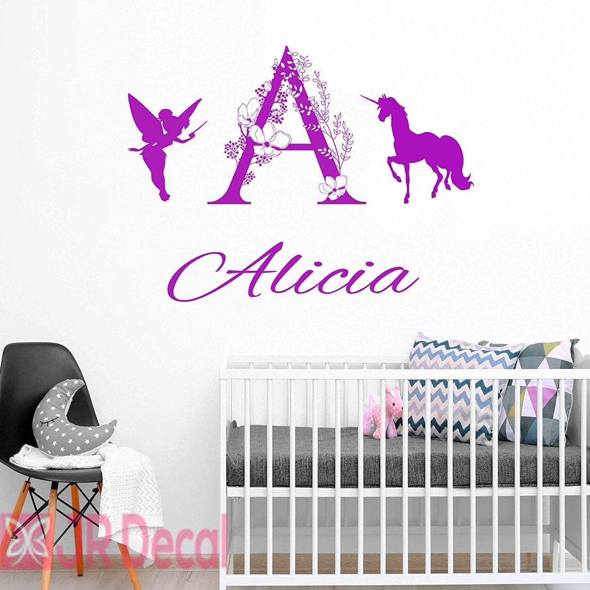 Personalized Unicorn name Fairy wall stickers nursery decor