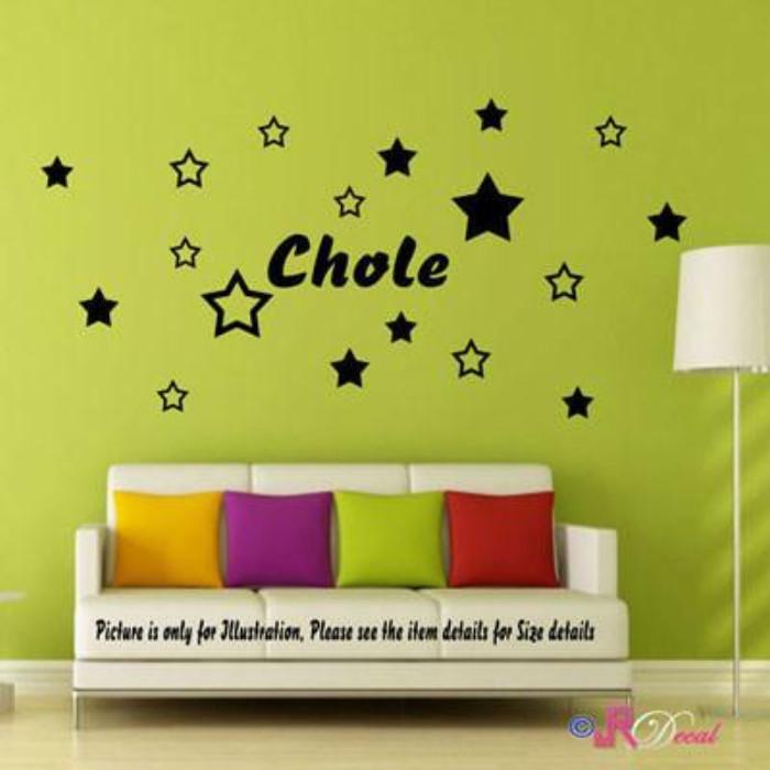 Multi Star wall stickers with Personalised name sticker