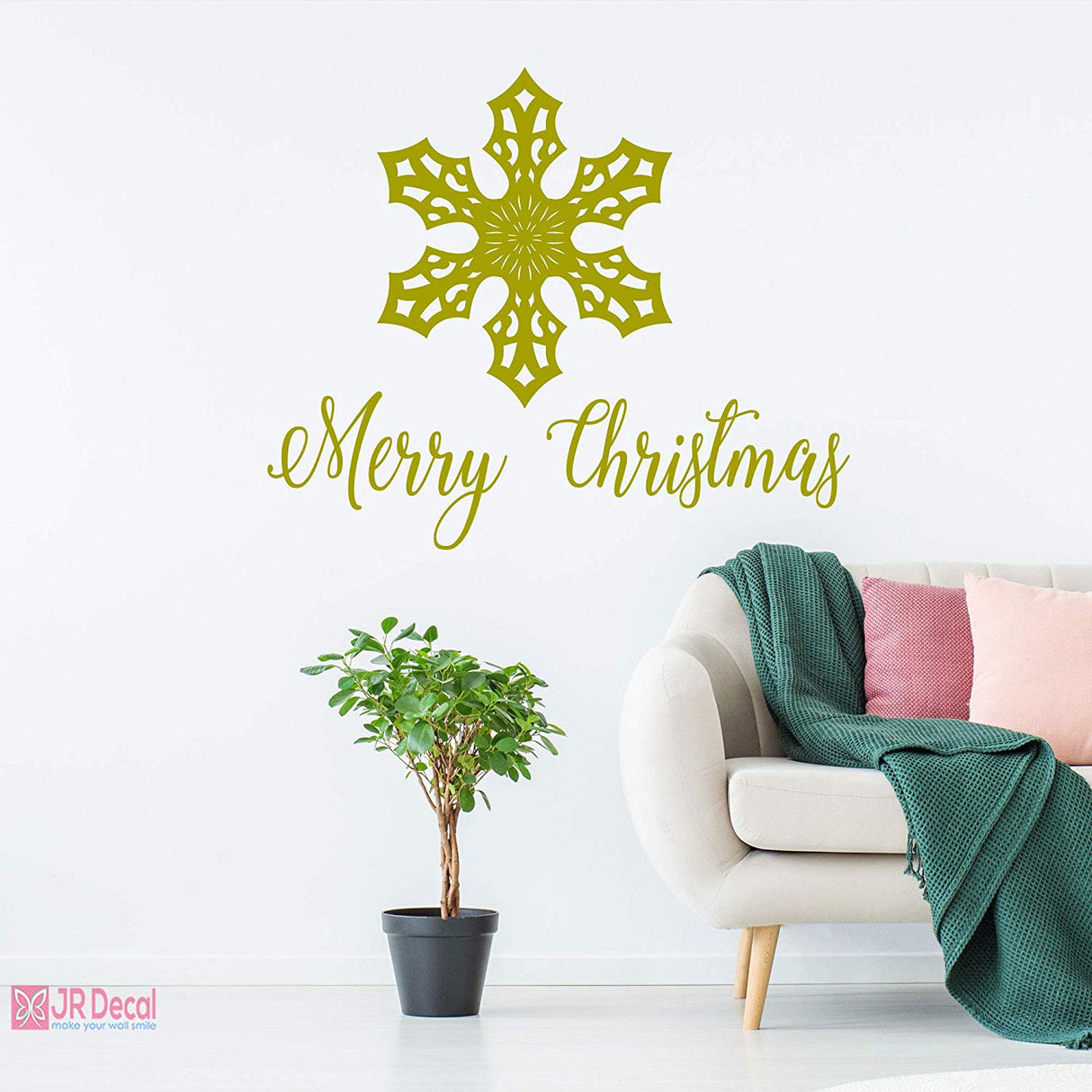 Merry Christmas Snowflakes nursery vinyl wall stickers lime