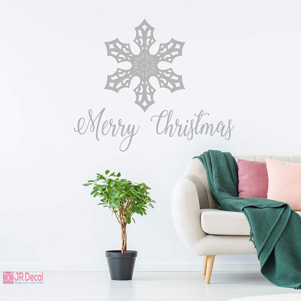 Merry Christmas Snowflakes nursery vinyl wall stickers silver