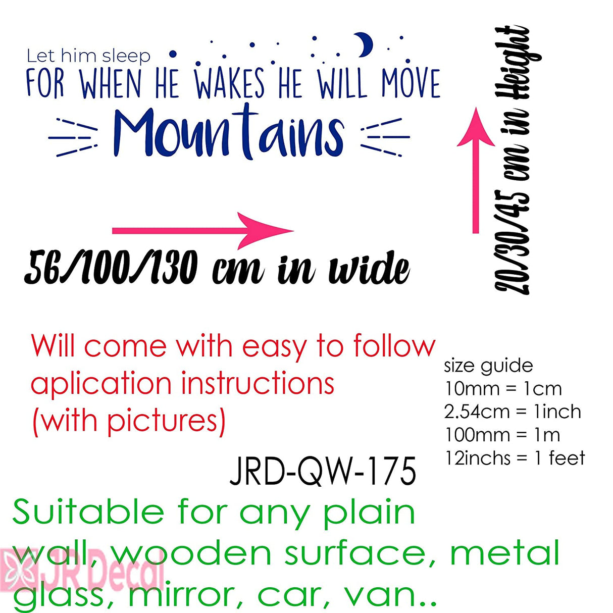 He will move Mountains- Nursery Quote vinyl wall stickers