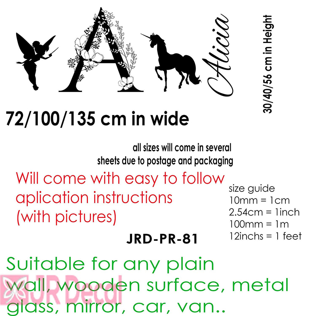 Personalized Unicorn name Fairy wall stickers nursery decor