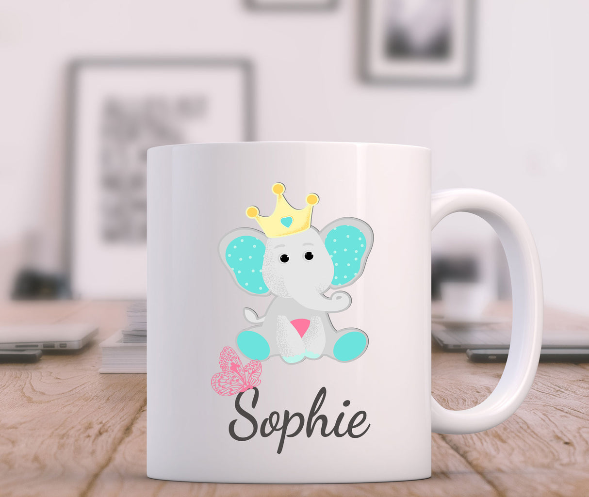 Princess Elephant Printed Personalised Name Mug