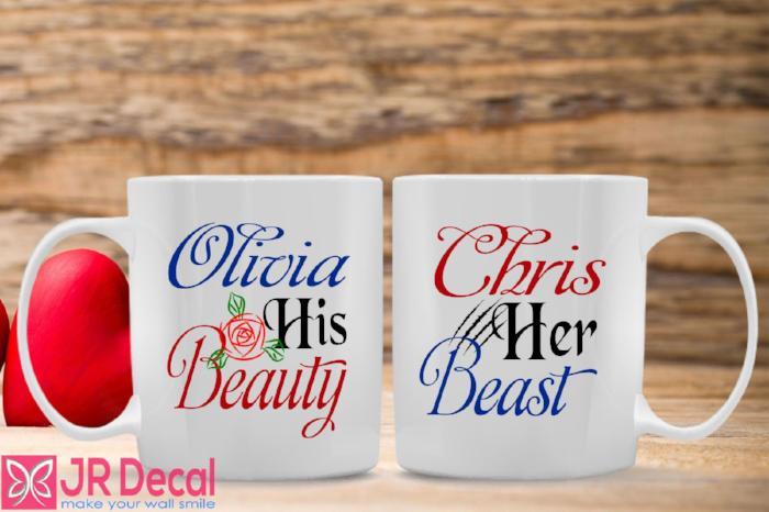 Personalised Name Printed Mugs with Beauty and Beast theme