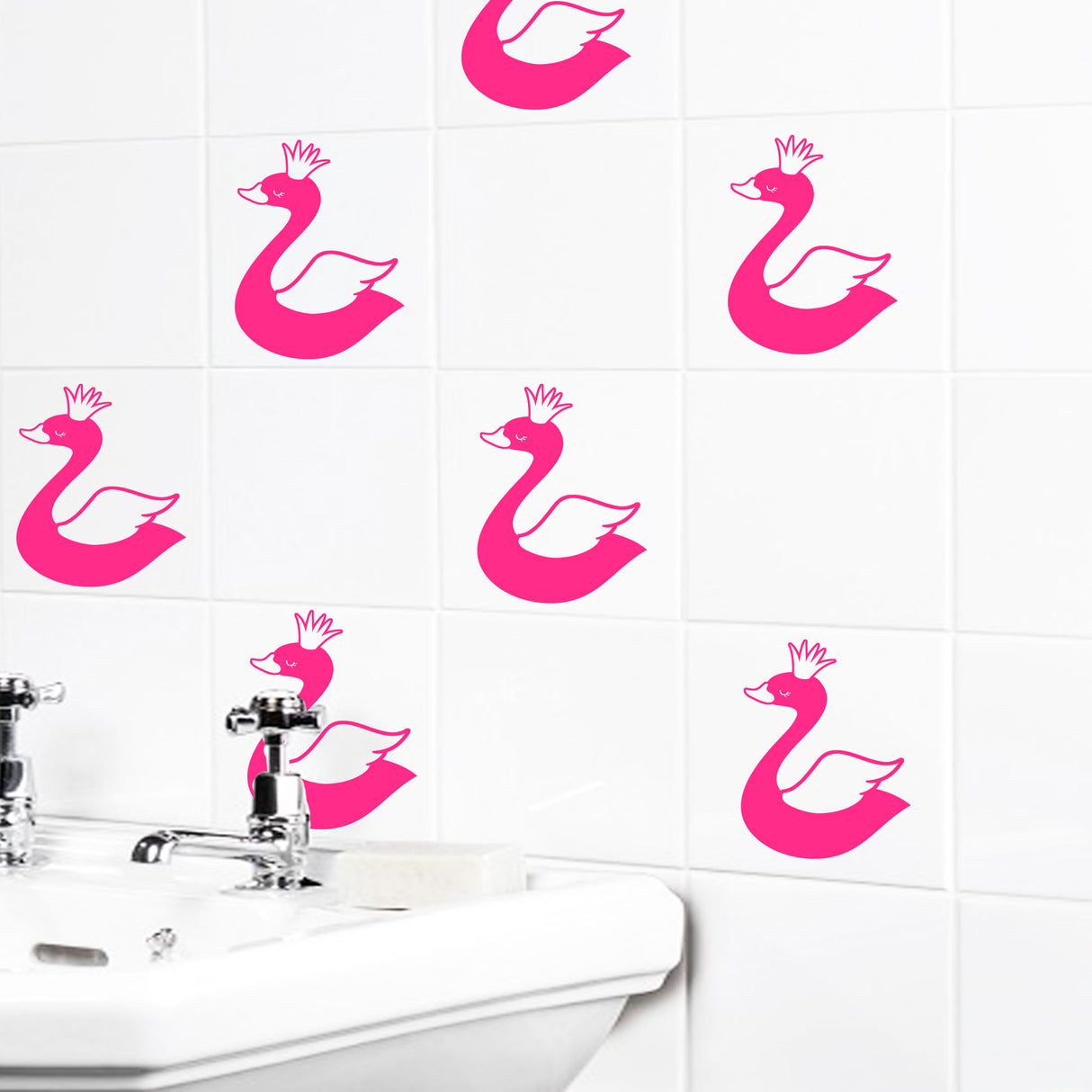 Colorful Swan Tile wall Sticker for Bathroom