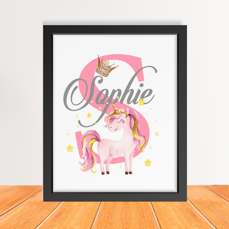 Unicorn Print Girl's Baby Name Frame