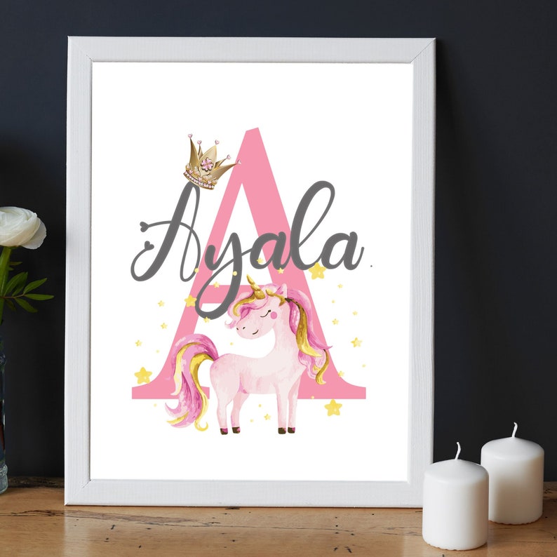 Unicorn Print Girl's Baby Name Frame