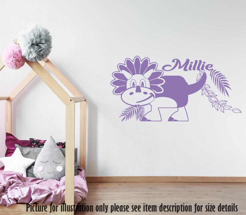 Cute Triceratops Dinosaur wall stickers with Personalised name