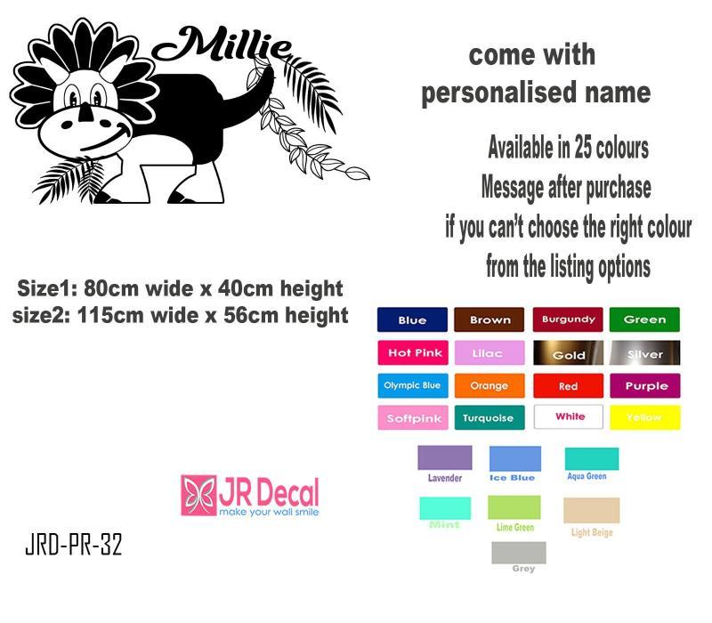 Cute Triceratops Dinosaur wall stickers with Personalised name