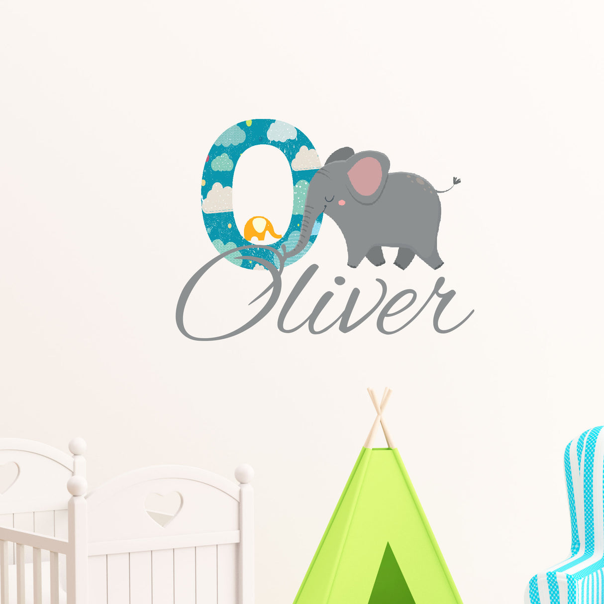Elephant Wall Stickers Nursery Personalised Name
