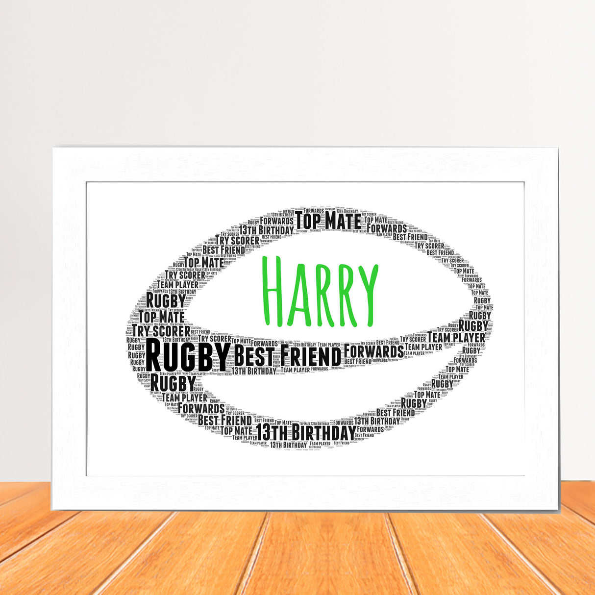Rugby ball word art Framed wall art