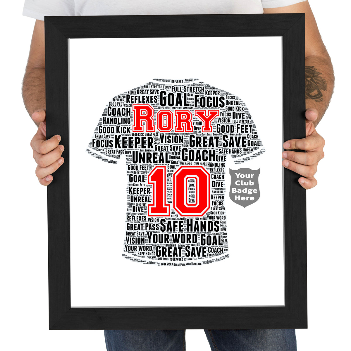 Personalised Football Shirt Word Art Frame - Custom Name Gift for Players