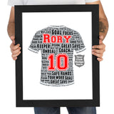 Personalised Football Shirt Word Art Frame - Custom Name Gift for Players