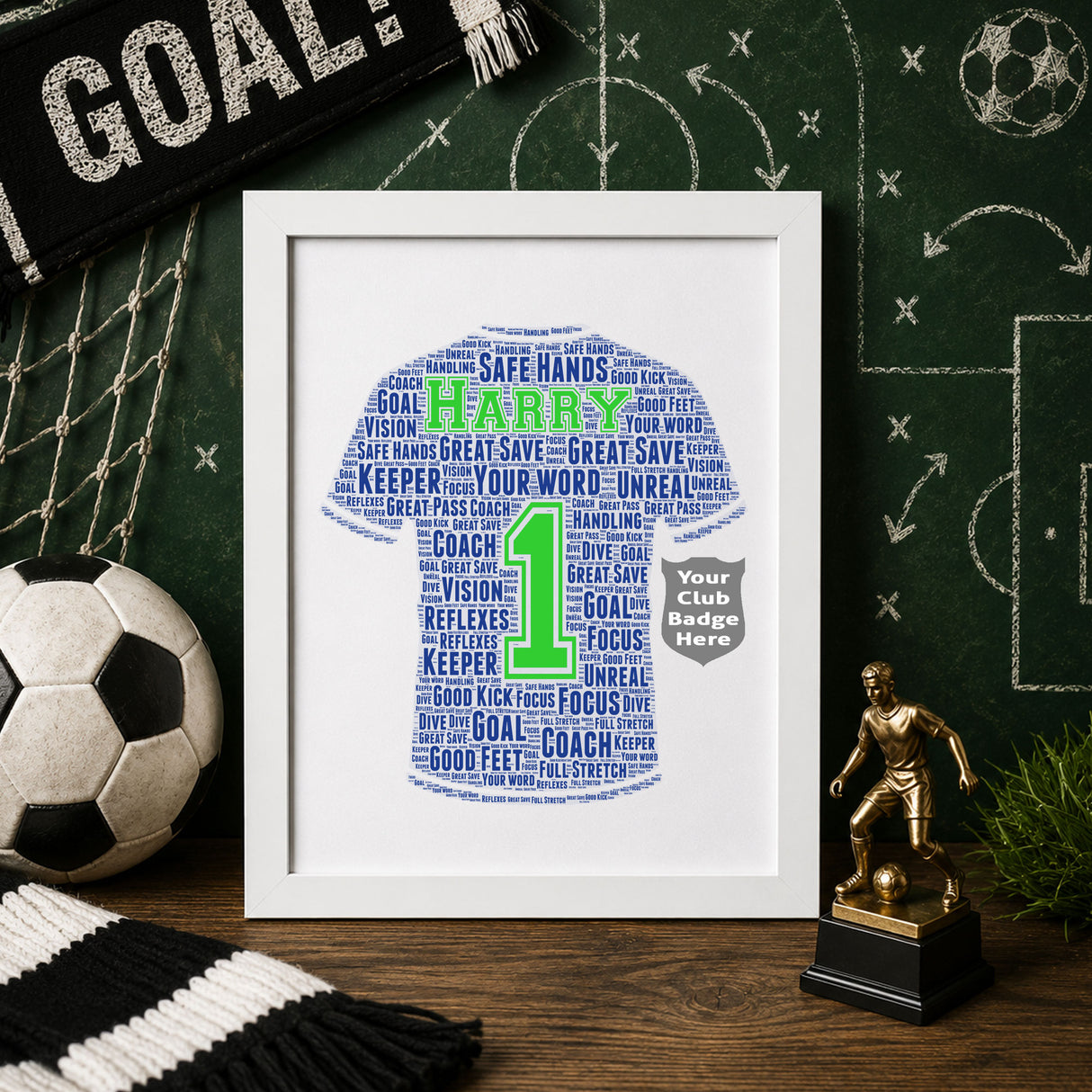 Personalised Football Shirt Word Art Frame - Custom Name Gift for Players