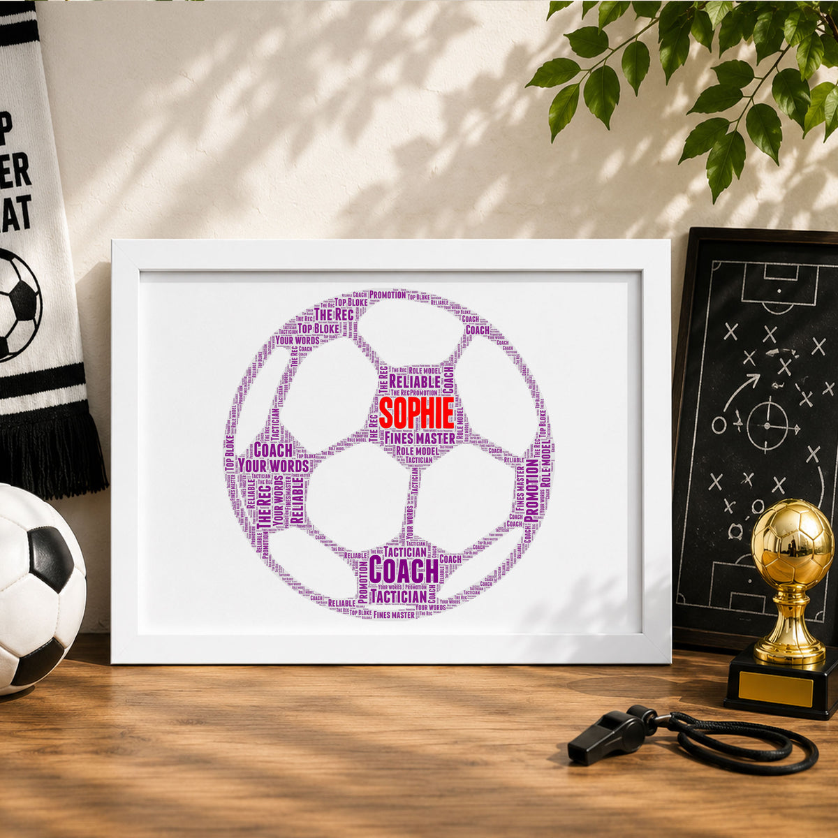 Football word art frame white A4 wall display – JR Decal