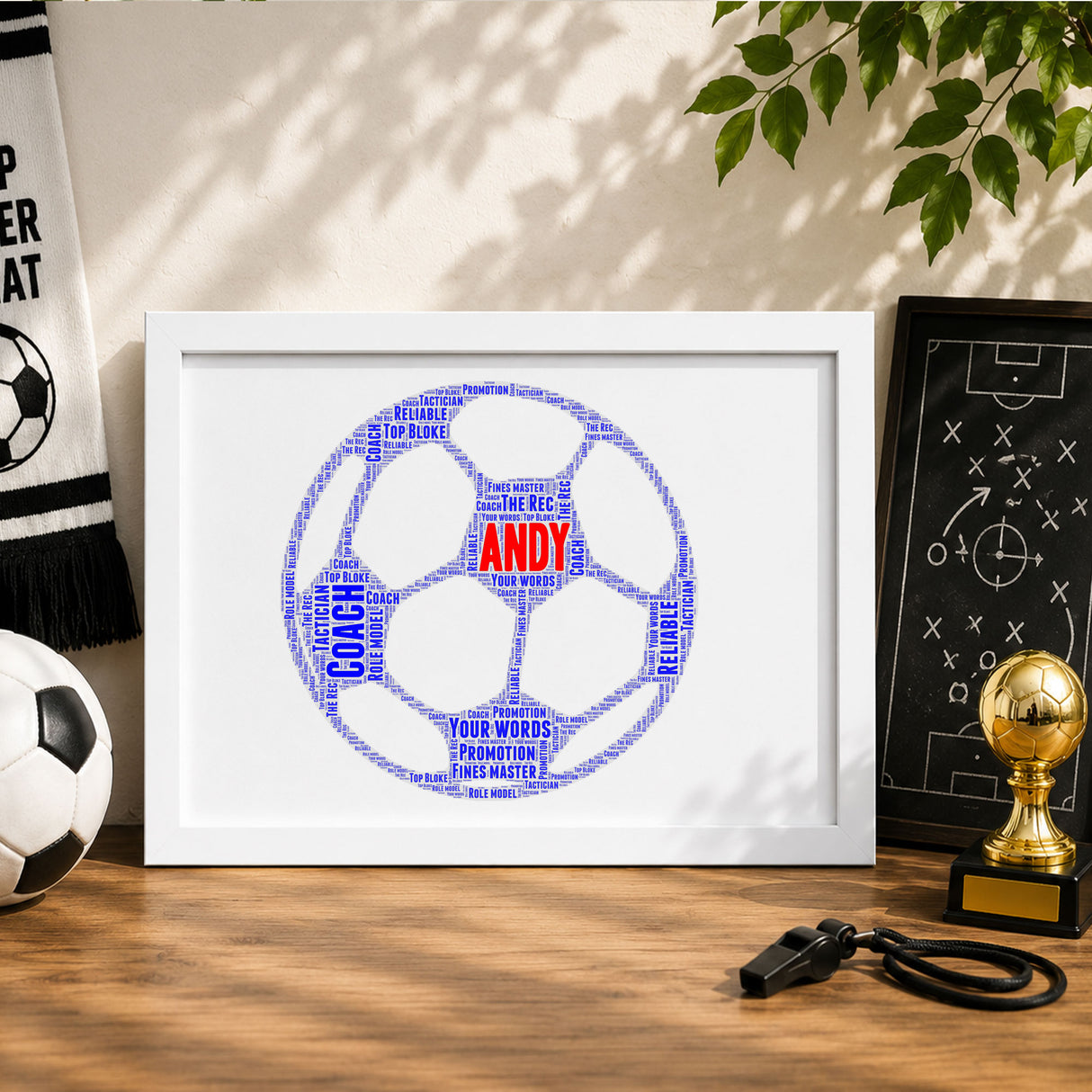 Personalised football word art frame white – JR Decal