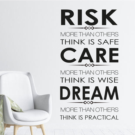 "RISK, CARE, DREAM"- Inspirational quotes stickers for walls Vinyl wall decals