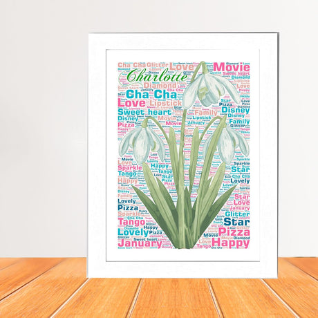 Personalised Birth flower Word Art Print