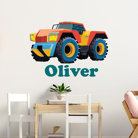 Custom Name Monster Truck Wall Stickers for Kids