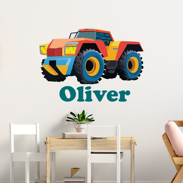 Custom Name Monster Truck Wall Stickers for Kids