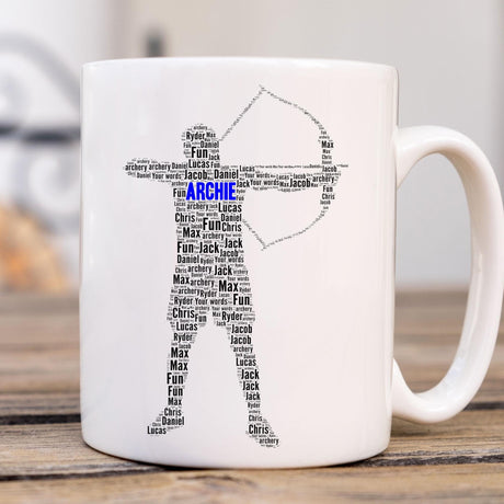 Customised Male Archery Player Word Cloud Printed Mug Gift