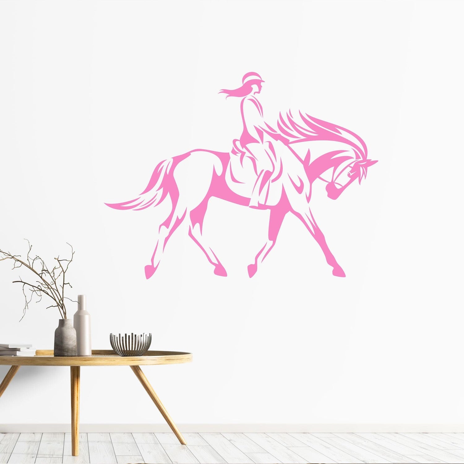 Dressage Horse and Rider Female Equine Wall Stickers Pink