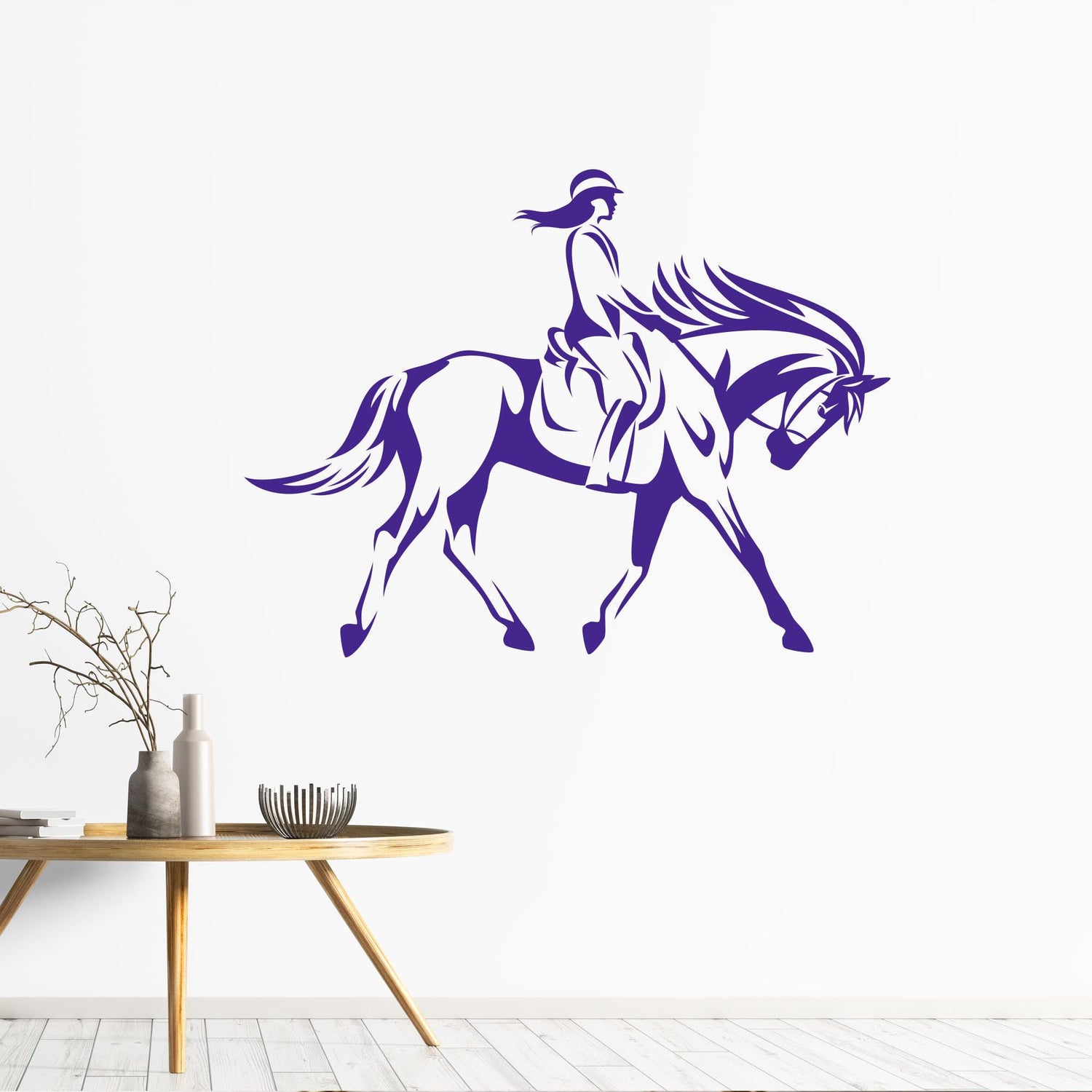 Dressage Horse and Rider Female Equine Wall Stickers Purple 