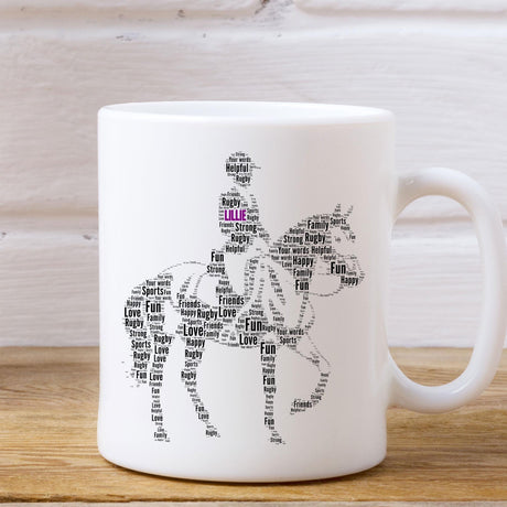 Personalised Horse Rider Word Art Print Mug, Custom Female Equitation Birthday gift