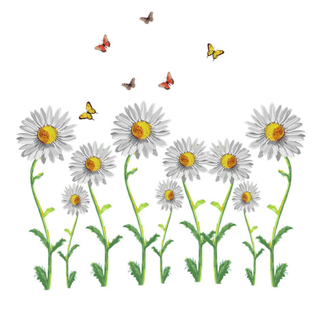 Daisy Wall Stickers with Colorful Butterfly, Daisy Floral Removable Art Vinyl Wall Decals, Garden Flower Wall Decor for Nursery Decor