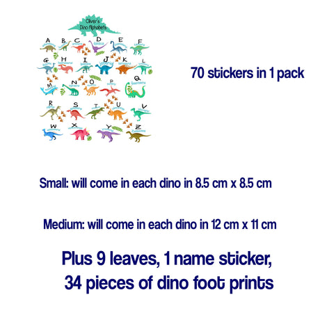 Alphabet Kids Wall Stickers Dinosaur Wall Stickers Personalised Name wall stickers Decals Removable for Nursery Bedroom Decorations