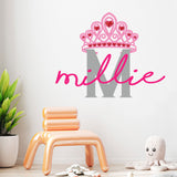 Princess Crown Wall Decal Personalised name wall stickers Initial Letter Girls bedroom baby nursery Decor Removable Vinyl
