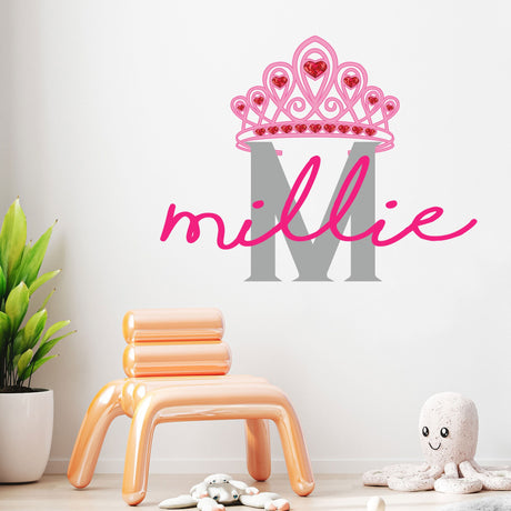 Princess Crown Wall Decal Personalised name wall stickers Initial Letter Girls bedroom baby nursery Decor Removable Vinyl