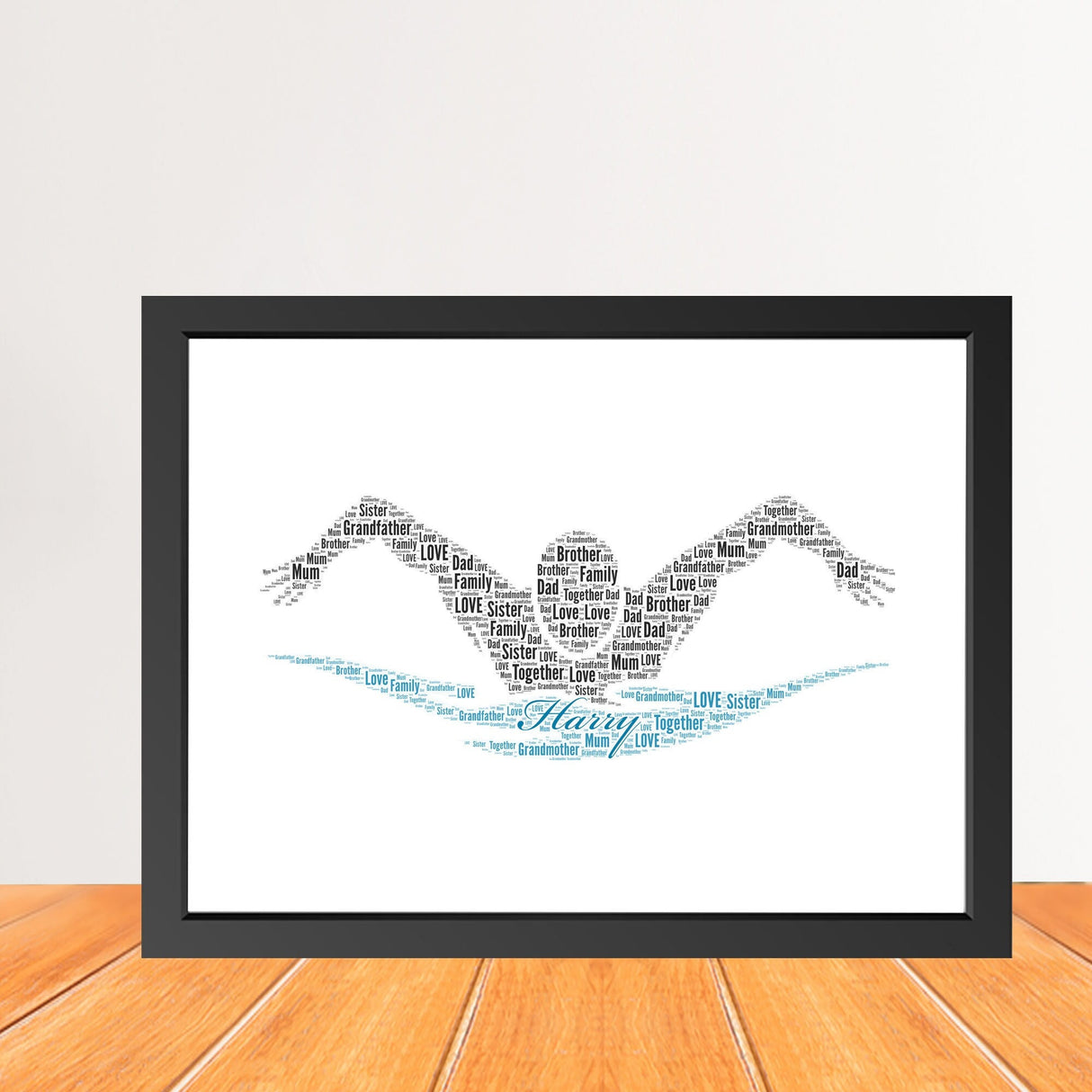 Personalised Swimming Word Art Print – Custom Swimmer Figure Word Cloud with Name 