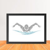 Personalised Swimming Word Art Print – Custom Swimmer Figure Word Cloud with Name 