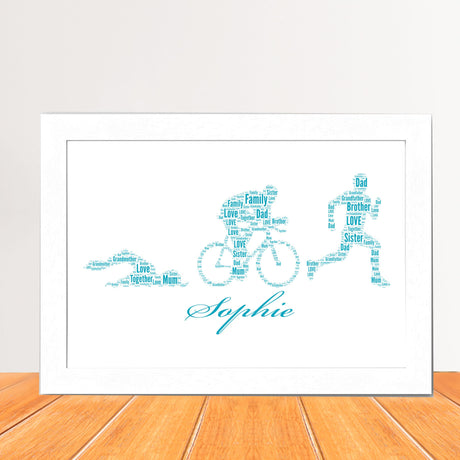 Personalized Triathlon Figure Word Art Print, Custom name Triathlon Word cloud print, Birthday gift, Christmas gifts