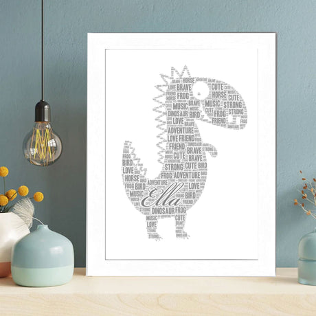 Personalized Dino Word Art Print, Custom Dino Word cloud print, Sister, Brother Birthday gift, Mother's Day, Christmas gifts Framed Print