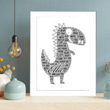 Personalized Dino Word Art Print, Custom Dino Word cloud print, Sister, Brother Birthday gift, Mother's Day, Christmas gifts Framed Print