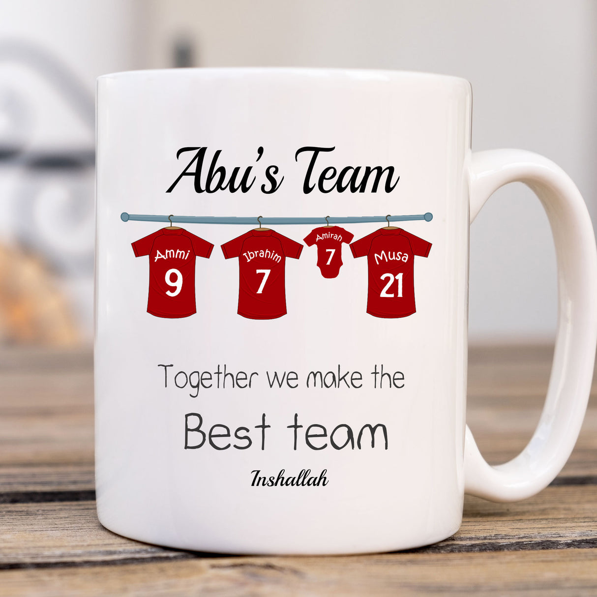Personalised football Name mug for Muslim family, Islamic mug Gift Mug, Father's Day Gift , Eid Gift, Muslim mug gift for Abbu, Abu Ji, Baba