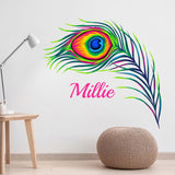 Peacock Feather wall sticker vinyl Personalised Name wall art decals Bedroom Home Decor
