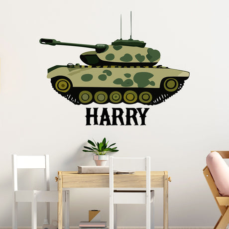 Army Tank Wall Stickers Personalised Name Kids Bedroom Baby Nursery Playroom Home Decor