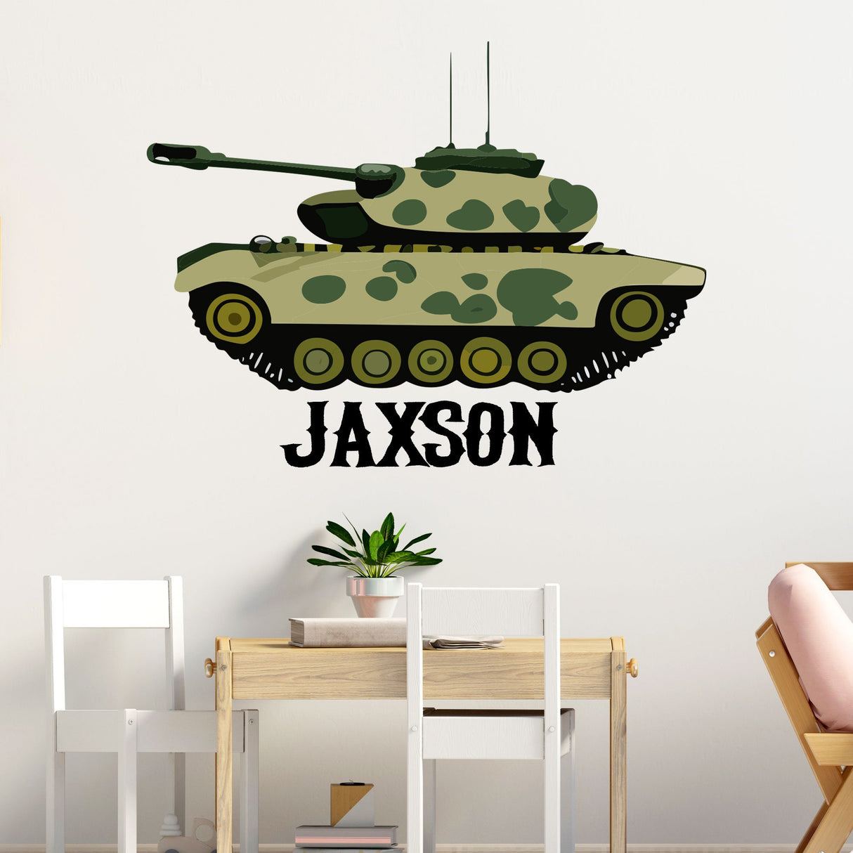 Army Tank Wall Stickers Personalised Name Kids Bedroom Baby Nursery Playroom Home Decor