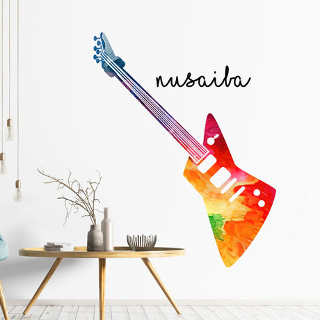 Personalised Guitar Wall stickers, Paint splash custom name Electric Guitar wall decals, music studio, office, removable decor