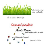 Custom Green Grass Wall Decals with Personalized Name and Butterflies for Bedroom Home Decor