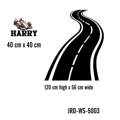 Personalised Car Track Wall Stickers, Custom Race Car Name Vinyl Wall decals, Transportation Decal, Road  Car name vinyl stickers