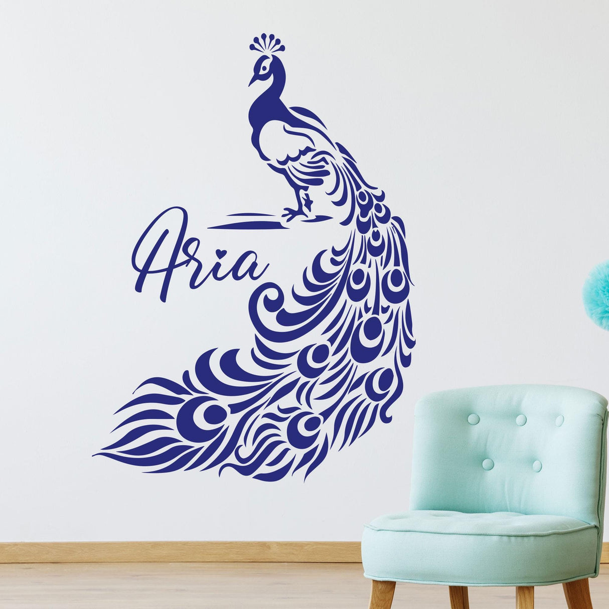 Peacock Wall stickers, Personalised Name Peacock wall decals, Custom Bird Nursery vinyl Art Home, Bedroom decor